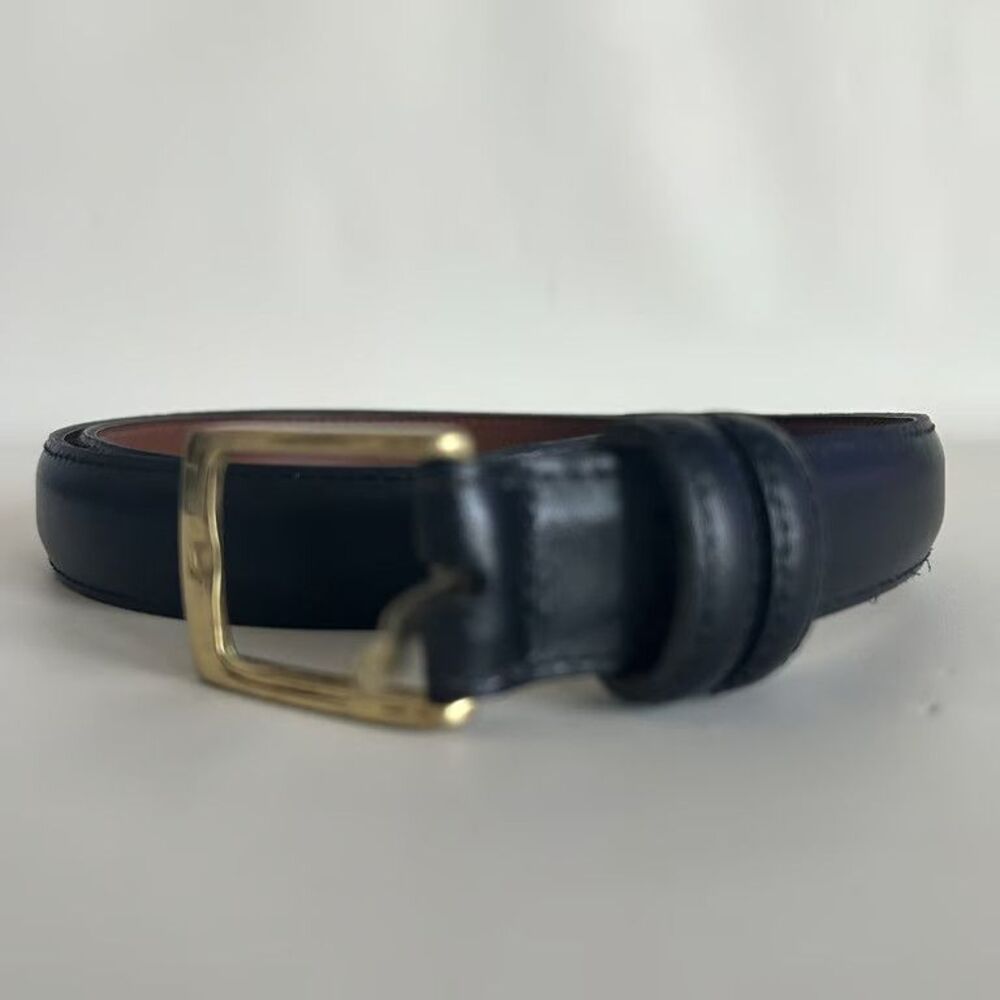 Vintage Mens Leather Belt Solid Brass Buckle Black Size 36 Made in USA Pre-Owned